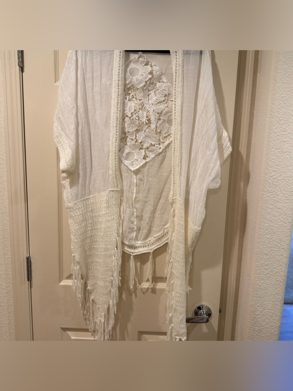 Berenice Ivory Lace Fringe Kimono Cardigan Women’s OS | Boho Festival Layer